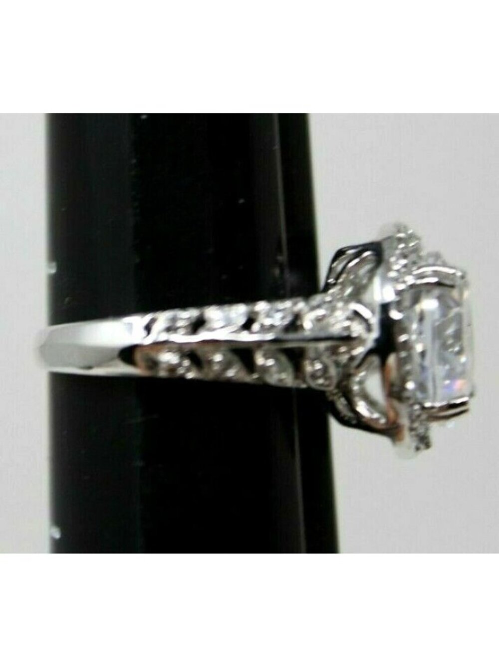 Sterling Silver Rhodium Plated Ring CZ Statement VTG Style Cocktail Sz 6.25  RB2 - Picture 7 of 8